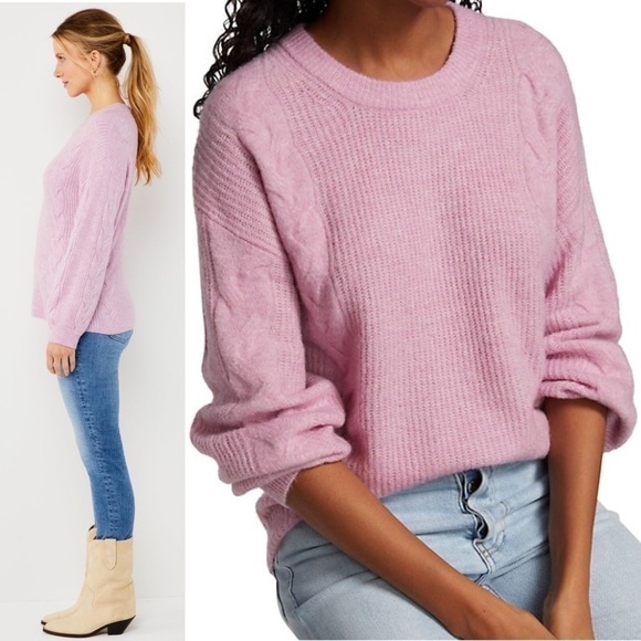 SPLENDID Wool Blend Pastel Lilac Cable Rib Knit Relaxed Fit Pullover Sweater XS - Picture 9 of 12